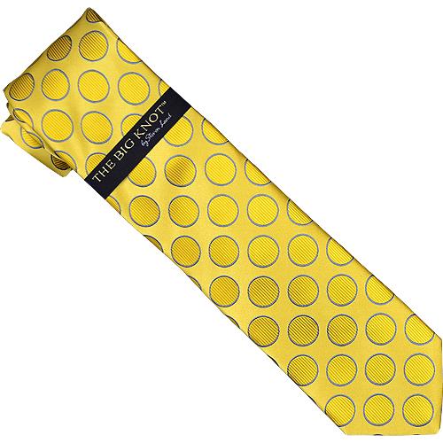 Steven Land Collection "Big Knot" SL039 Gold / Sky Blue Polka Dots Design 100% Woven Silk Necktie/Hanky Set